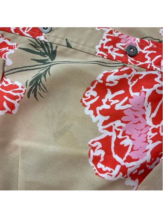 Banana Republic Floral Sleeveless Midi Shirtdress Button Up Tan Coral Pink Sz 2 - Picture 5 of 11